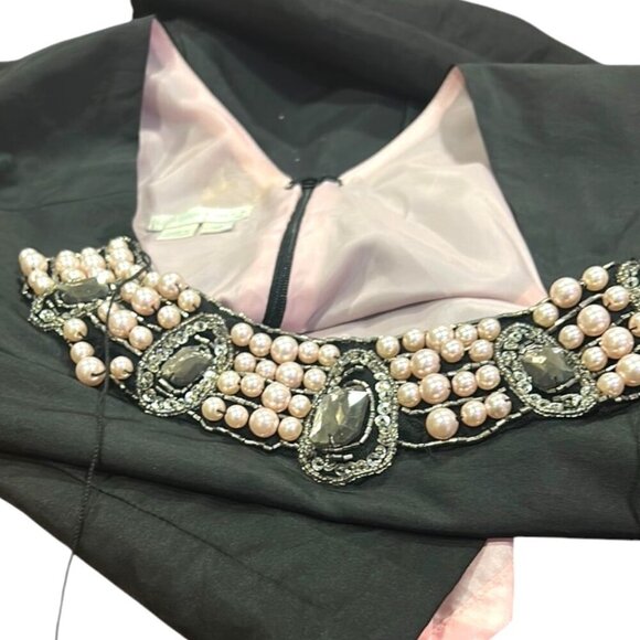 London Times Black Embellished Sheath Dress Size 12 - Pearl Neck Cocktail Party - Picture 3 of 12